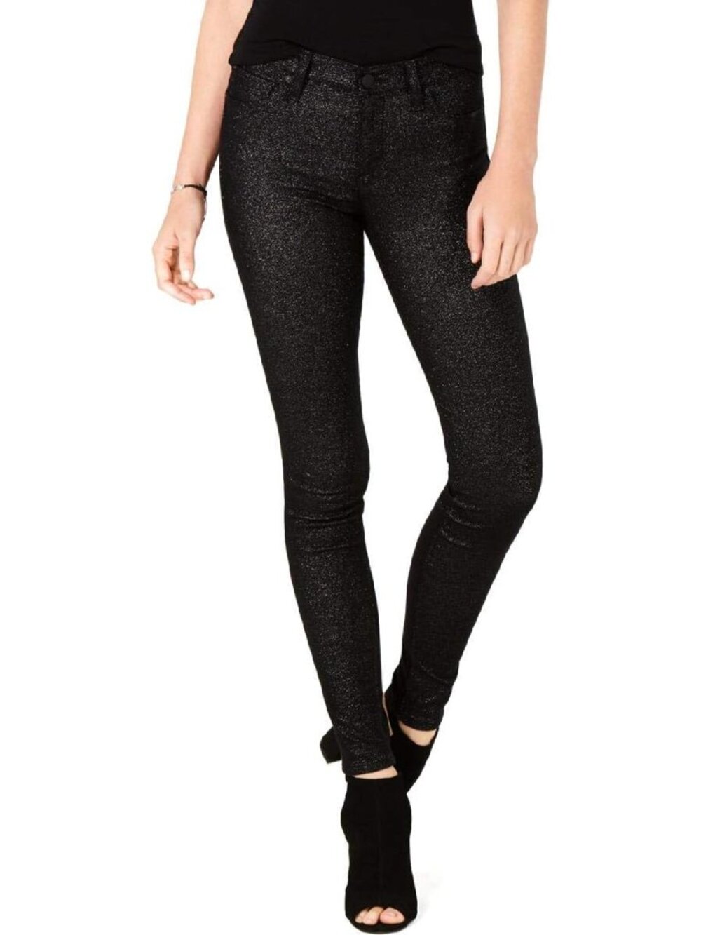 NWOT Hudson Jeans black glitter Barbara High Waist Super Skinny Ankle jeans, 27
